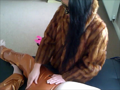 Mistresss in fur playing with sub