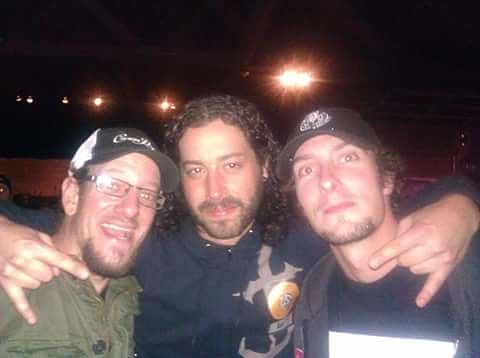 From left: Brent, Me, Bo hammered at Devildriver!!